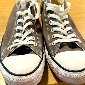 Men’s gray canvas sneakers.
